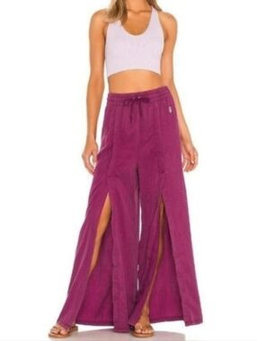 Free People FP Movement Abs Tracker Split Wide-Leg Pants Slit Hem in Acai NWT